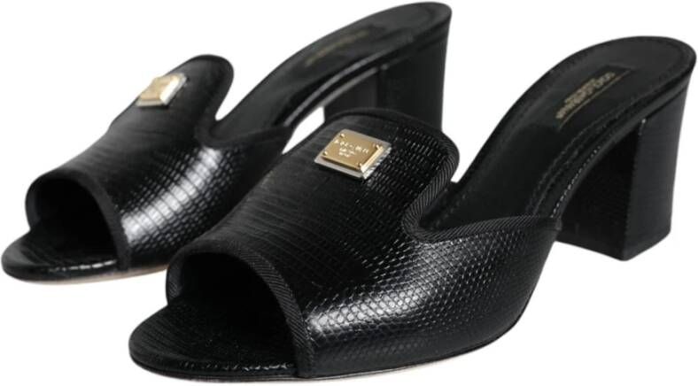 Dolce & Gabbana Zwarte Leren Sandalen met Hak Black Dames