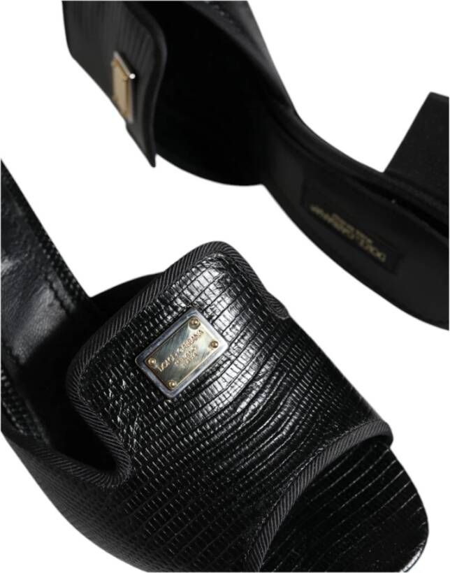 Dolce & Gabbana Zwarte Leren Sandalen met Hak Black Dames