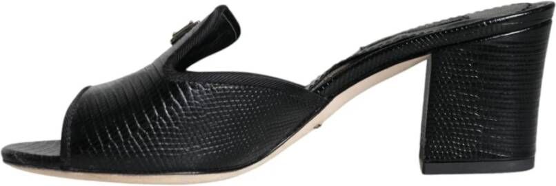 Dolce & Gabbana Zwarte Leren Sandalen met Hak en Logo Black Dames