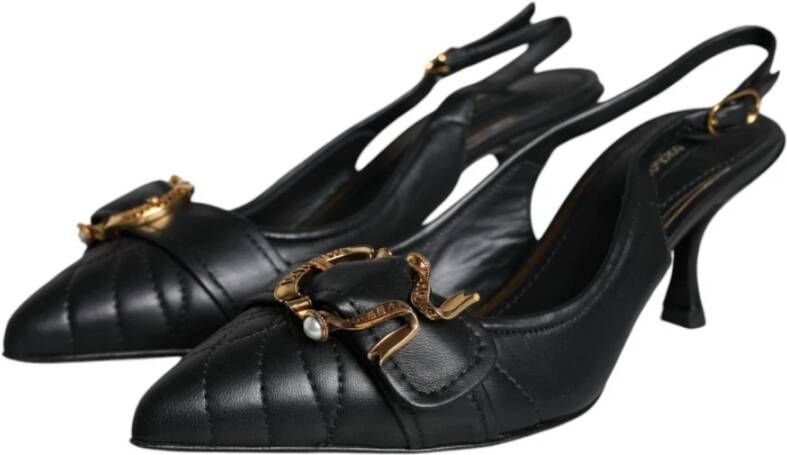 Dolce & Gabbana Zwarte leren Slingback hakken met gesp Black Dames