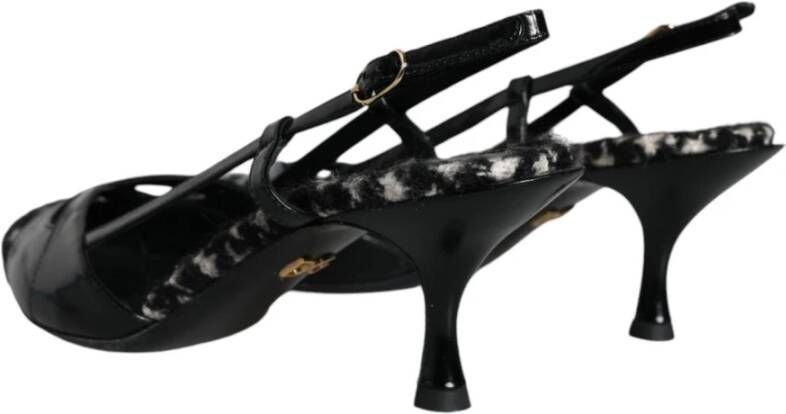 Dolce & Gabbana Zwarte leren slingback sandalen met gesp Black Dames