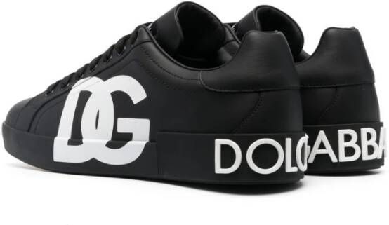 Dolce & Gabbana Zwarte Leren Sneakers Logo Print Black Heren