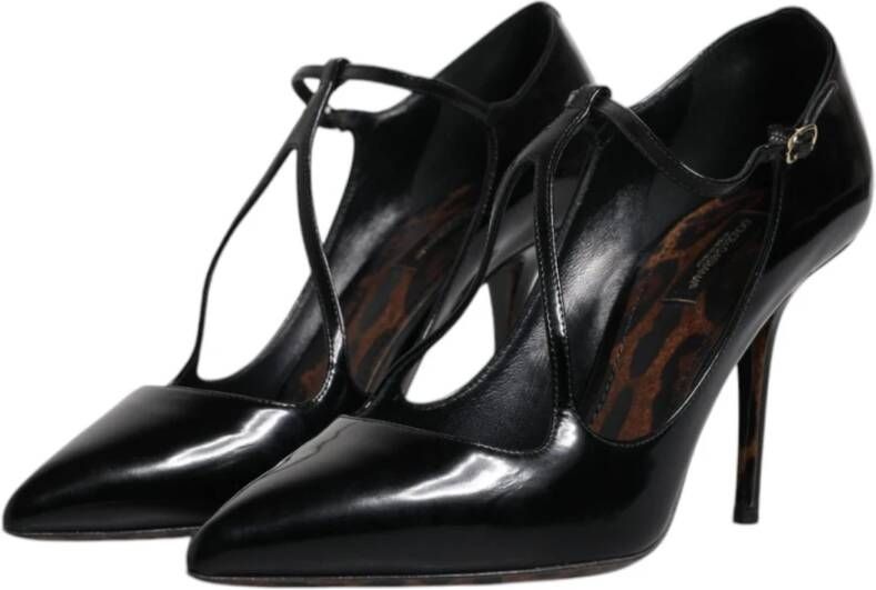 Dolce & Gabbana Zwarte leren stilettohakken met gespsluiting Black Dames