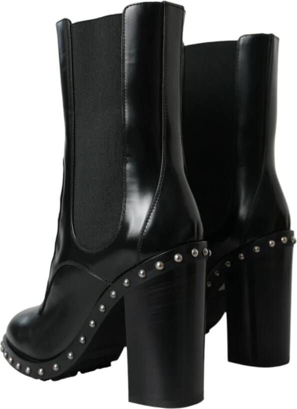 Dolce & Gabbana Zwarte Leren Studs Veterschoenen Black Dames