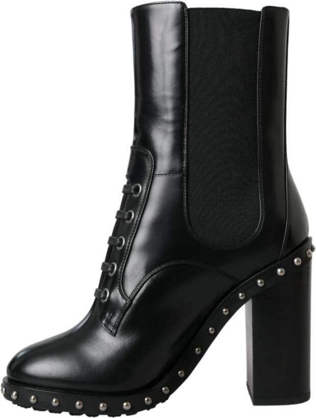 Dolce & Gabbana Zwarte Leren Studs Veterschoenen Black Dames