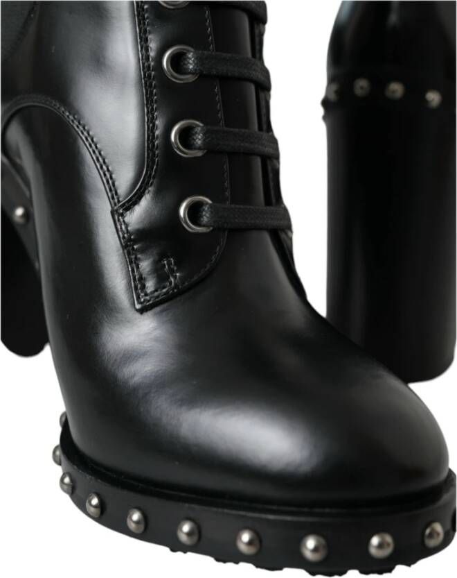 Dolce & Gabbana Zwarte Leren Studs Veterschoenen Black Dames