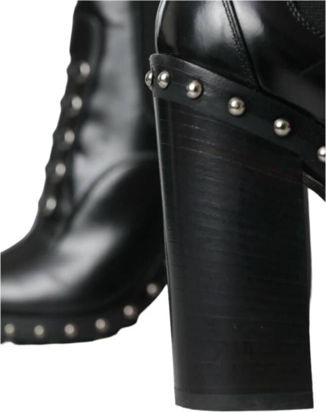 Dolce & Gabbana Zwarte Leren Studs Veterschoenen Black Dames