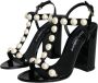 Dolce & Gabbana Zwarte leren T-strap sandalen met parels Black Dames - Thumbnail 3