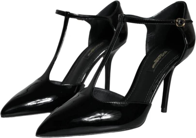 Dolce & Gabbana Zwarte leren T-strap stiletto hakken Black Dames