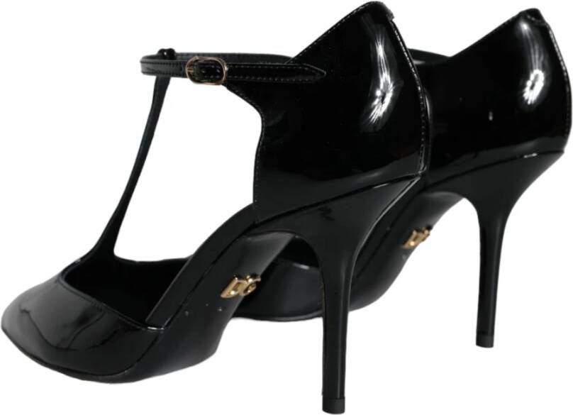 Dolce & Gabbana Zwarte leren T-strap stiletto hakken Black Dames