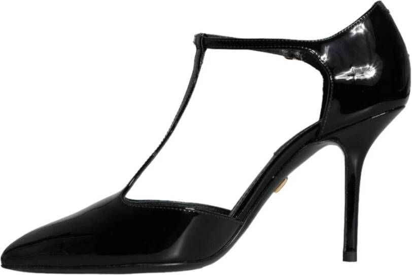 Dolce & Gabbana Zwarte leren T-strap stiletto hakken Black Dames