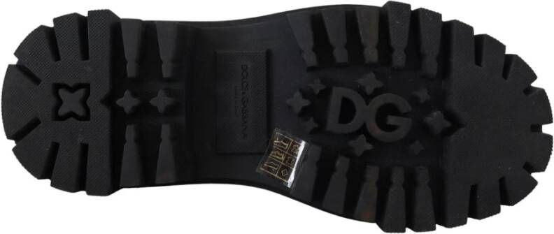 Dolce & Gabbana Zwarte leren trekking derby met gouden studs Black Dames