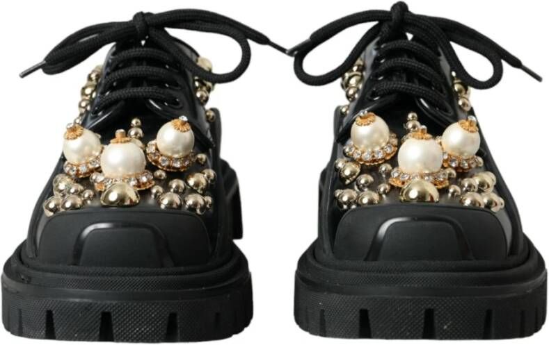 Dolce & Gabbana Zwarte Leren Trekking Derby Schoenen Black Dames