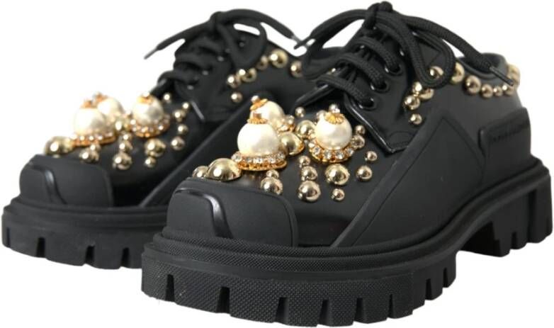 Dolce & Gabbana Zwarte Leren Trekking Derby Schoenen Black Dames