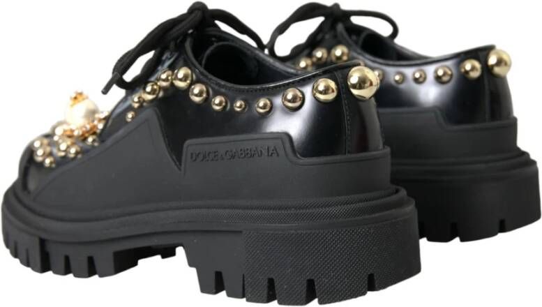 Dolce & Gabbana Zwarte Leren Trekking Derby Schoenen Black Dames