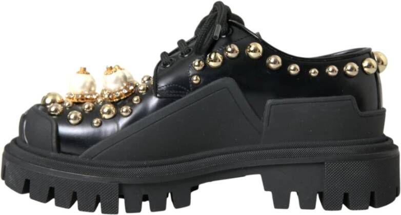 Dolce & Gabbana Zwarte Leren Trekking Derby Schoenen Black Dames