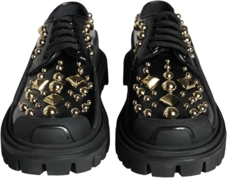 Dolce & Gabbana Zwarte Leren Trekking Derby Schoenen Black Dames