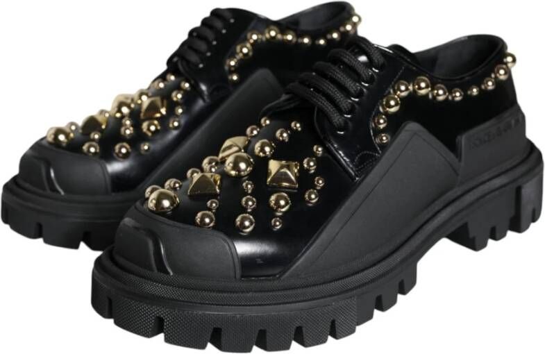 Dolce & Gabbana Zwarte Leren Trekking Derby Schoenen Black Dames