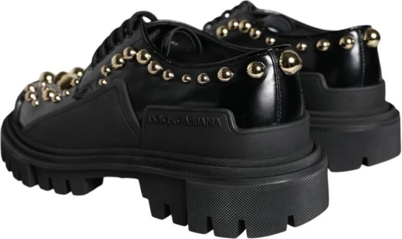 Dolce & Gabbana Zwarte Leren Trekking Derby Schoenen Black Dames