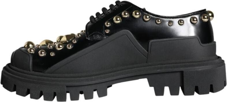 Dolce & Gabbana Zwarte Leren Trekking Derby Schoenen Black Dames