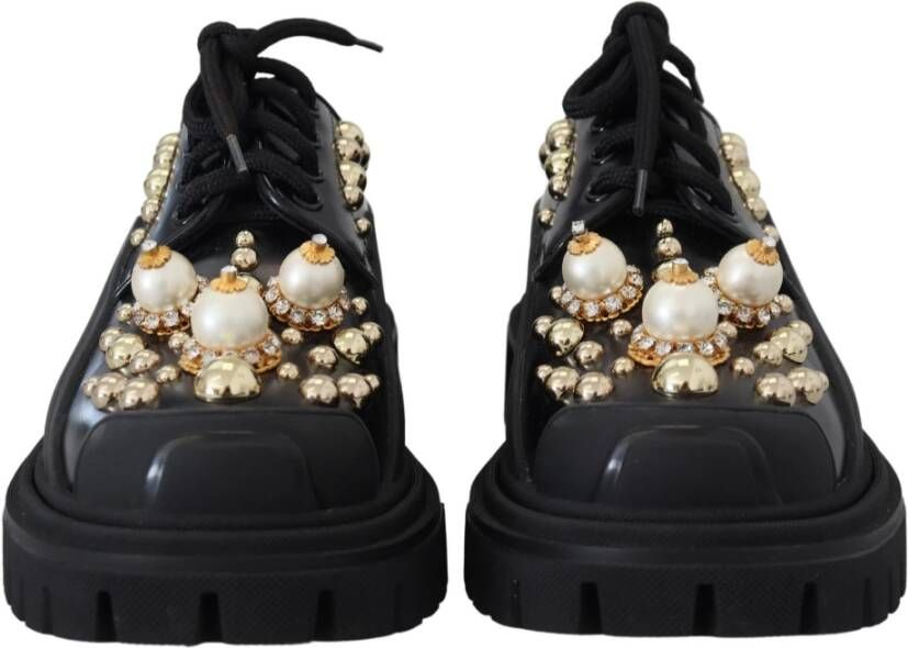 Dolce & Gabbana Zwarte leren trekking derby schoenen Black Heren