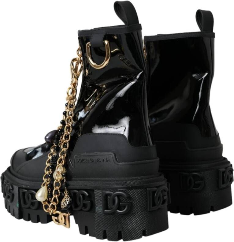 Dolce & Gabbana Zwarte Leren Trekking Enkellaarzen Black Dames