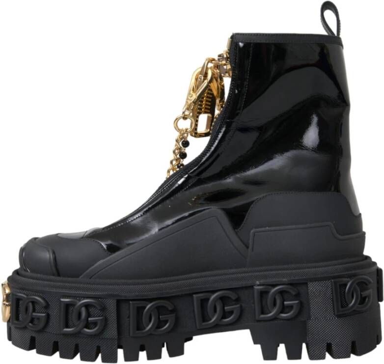 Dolce & Gabbana Zwarte Leren Trekking Enkellaarzen Black Dames