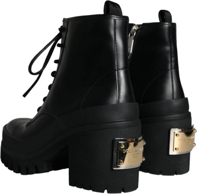 Dolce & Gabbana Zwarte leren trekking enkellaarzen Black Dames