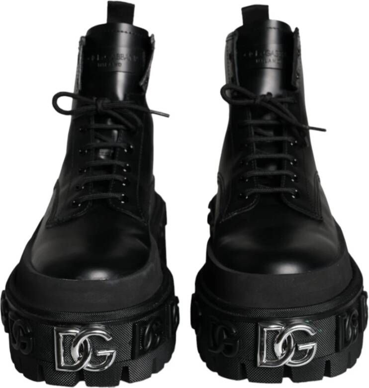 Dolce & Gabbana Zwarte Leren Trekking Enkellaarzen Black Heren