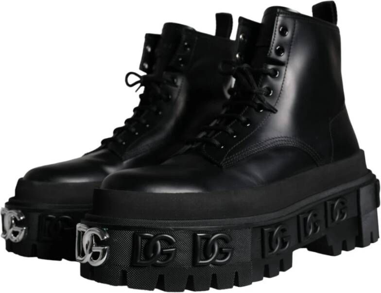 Dolce & Gabbana Zwarte Leren Trekking Enkellaarzen Black Heren