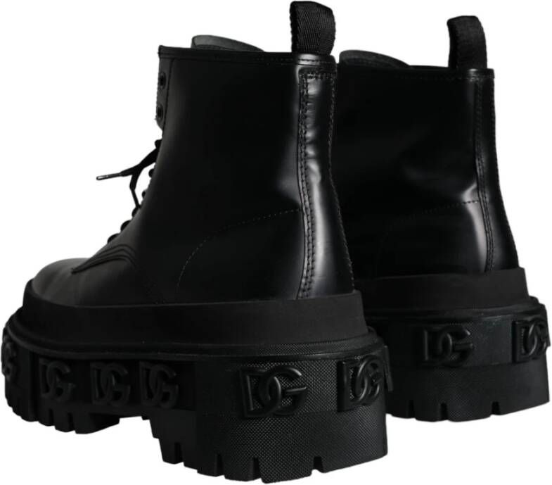 Dolce & Gabbana Zwarte Leren Trekking Enkellaarzen Black Heren