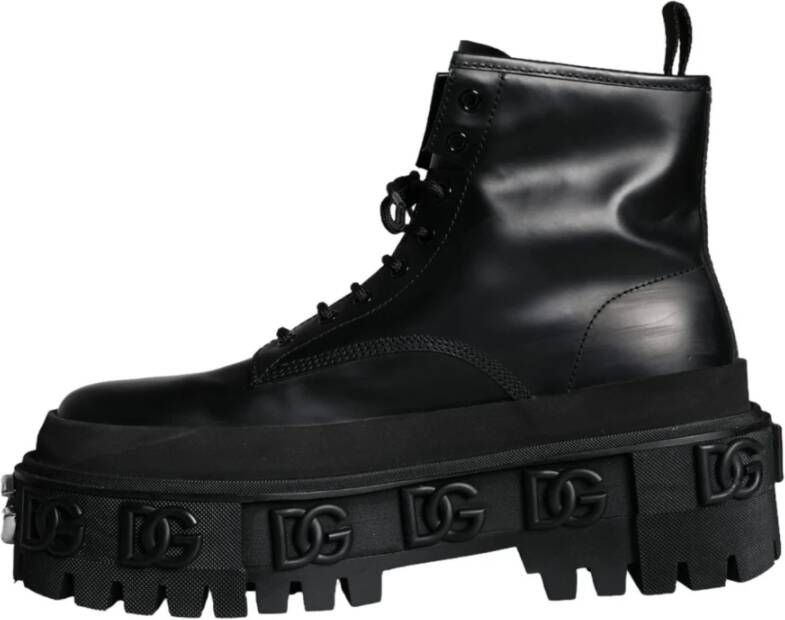 Dolce & Gabbana Zwarte Leren Trekking Enkellaarzen Black Heren