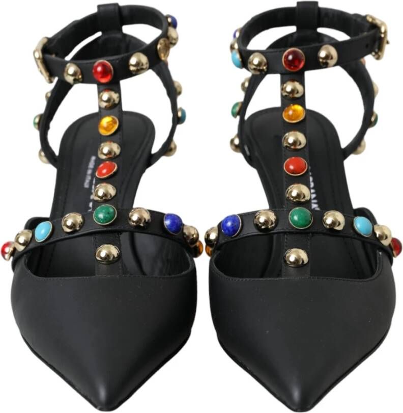 Dolce & Gabbana Zwarte Leren Versierde Hak Sandalen Black Dames