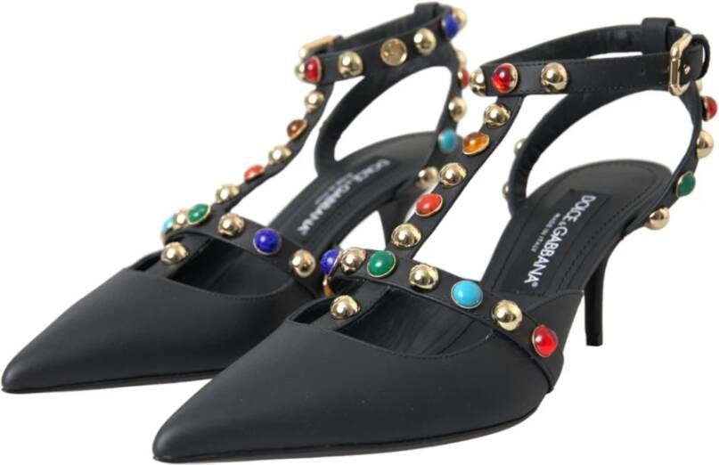 Dolce & Gabbana Zwarte Leren Versierde Hak Sandalen Black Dames