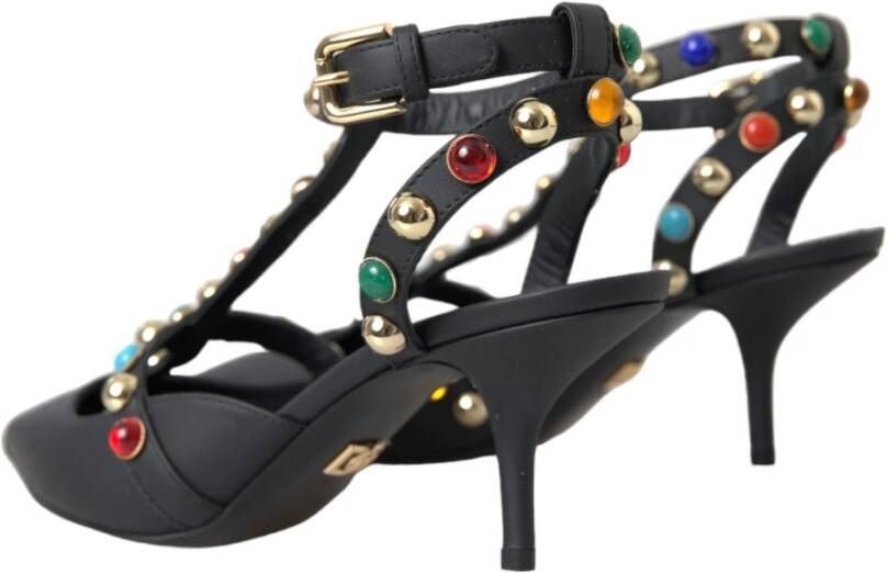 Dolce & Gabbana Zwarte Leren Versierde Hak Sandalen Black Dames