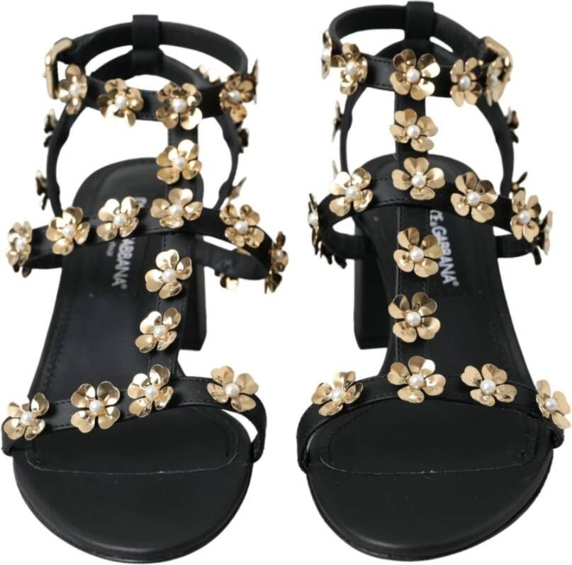 Dolce & Gabbana Zwarte Leren Versierde Hak Sandalen Black Dames