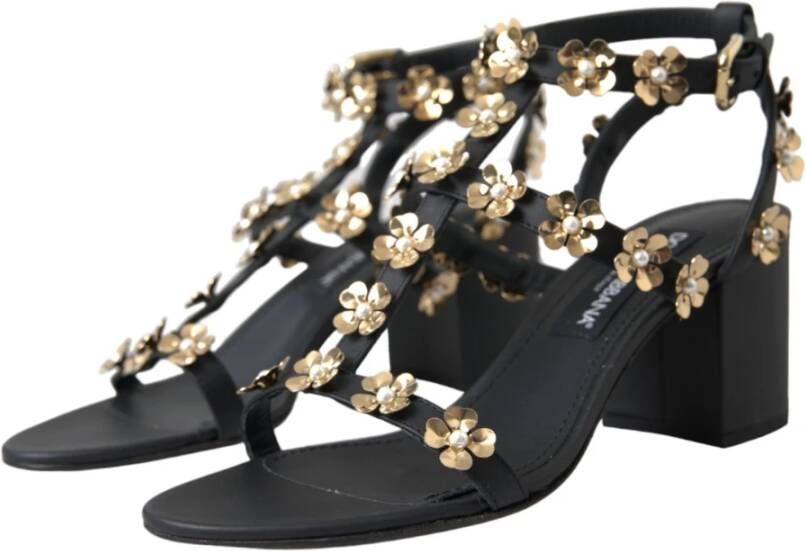 Dolce & Gabbana Zwarte Leren Versierde Hak Sandalen Black Dames