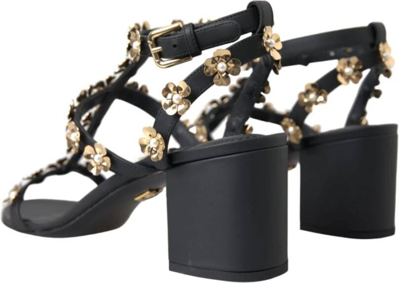 Dolce & Gabbana Zwarte Leren Versierde Hak Sandalen Black Dames