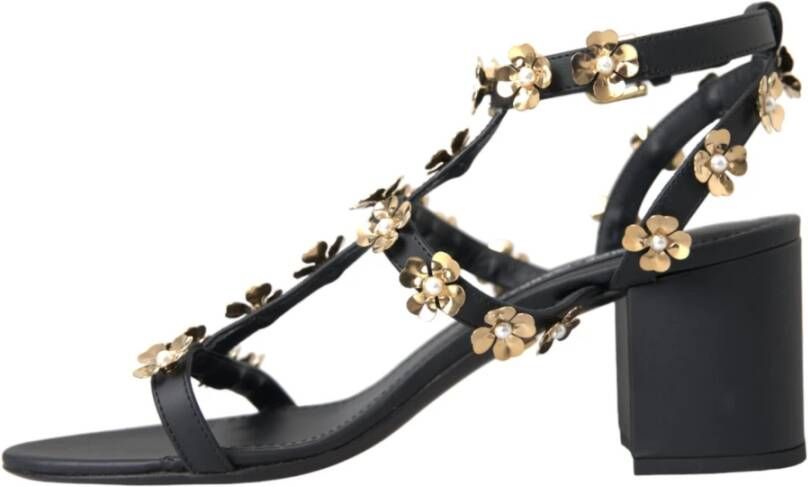 Dolce & Gabbana Zwarte Leren Versierde Hak Sandalen Black Dames