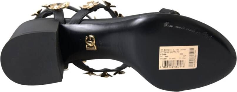 Dolce & Gabbana Zwarte Leren Versierde Hak Sandalen Black Dames