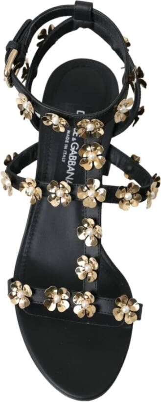 Dolce & Gabbana Zwarte Leren Versierde Hak Sandalen Black Dames