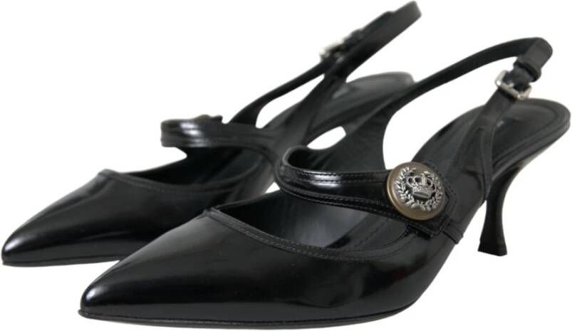 Dolce & Gabbana Zwarte Leren Versierde Slingback Schoenen Black Dames