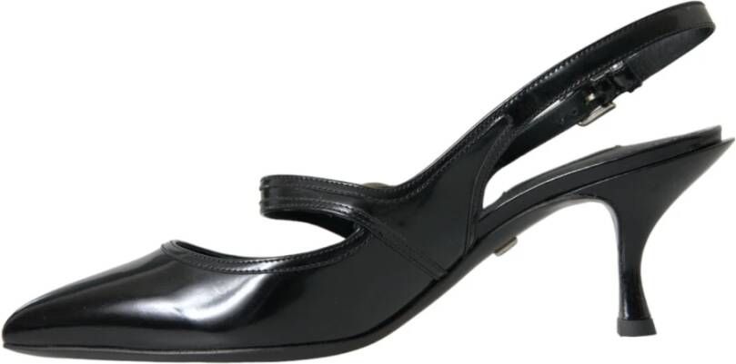 Dolce & Gabbana Zwarte Leren Versierde Slingback Schoenen Black Dames