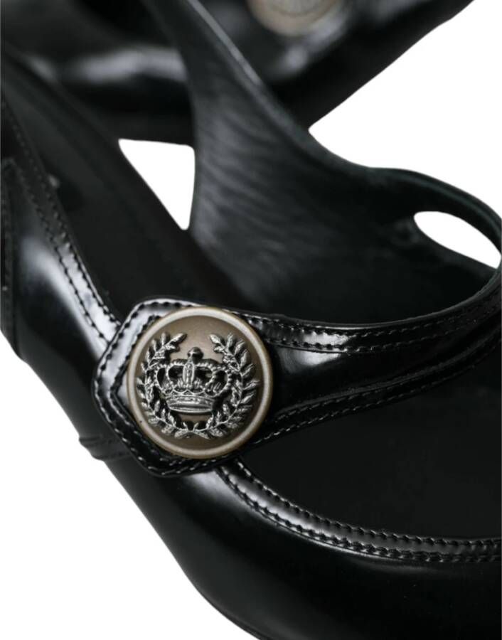 Dolce & Gabbana Zwarte Leren Versierde Slingback Schoenen Black Dames