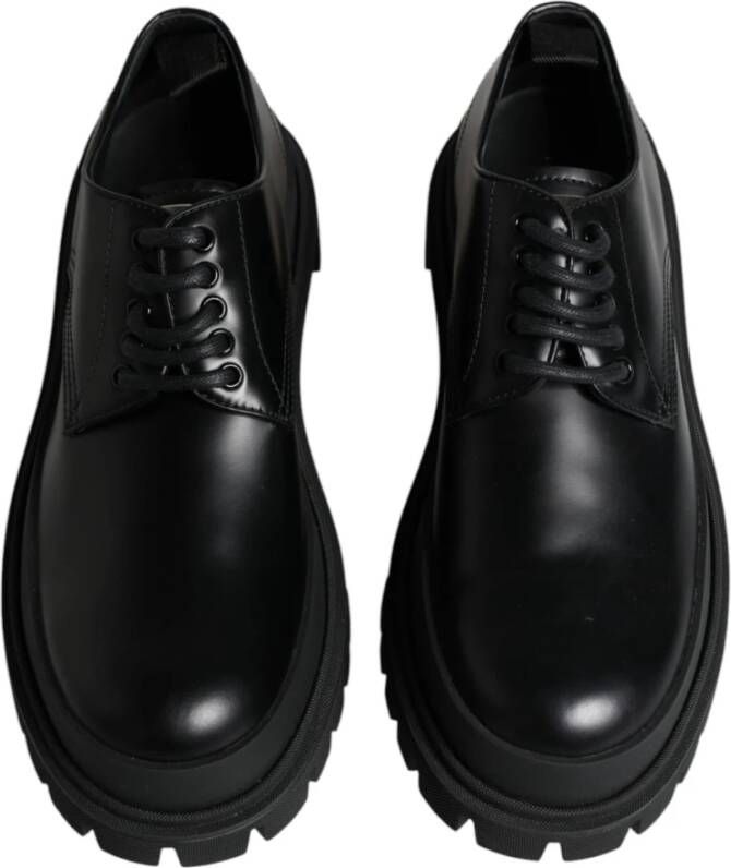 Dolce & Gabbana Zwarte Leren Veterschoenen Black Heren