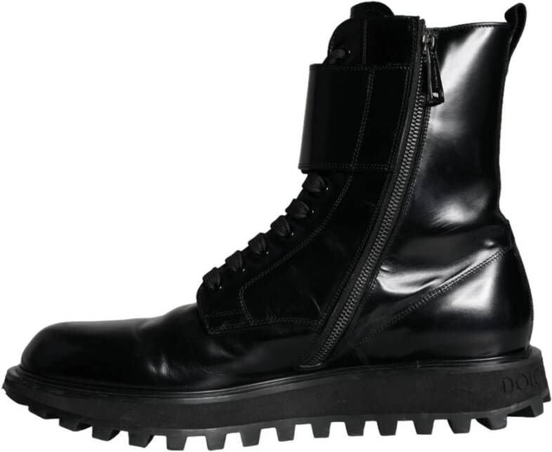 Dolce & Gabbana Zwarte Leren Veterschoenen tot Halverwege de Kuit Black Heren