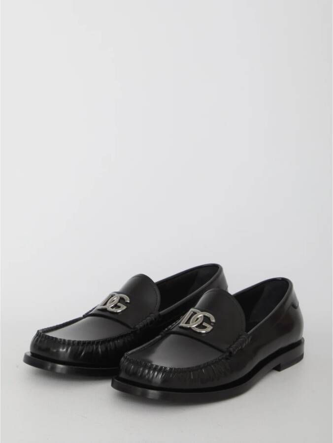 Dolce & Gabbana Zwarte Loafer Schoenen met Zilveren DG Logo Black Heren