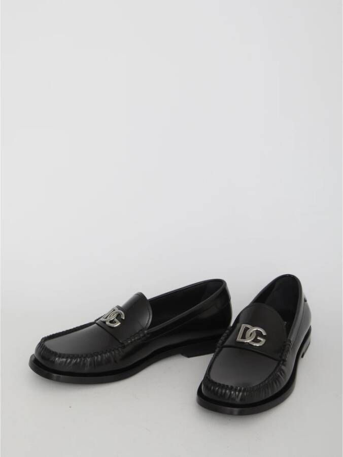 Dolce & Gabbana Zwarte Loafer Schoenen met Zilveren DG Logo Black Heren