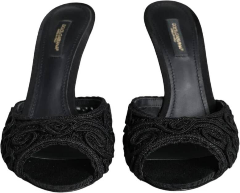 Dolce & Gabbana Zwarte Logo Detail Hakken Sandalen Black Dames