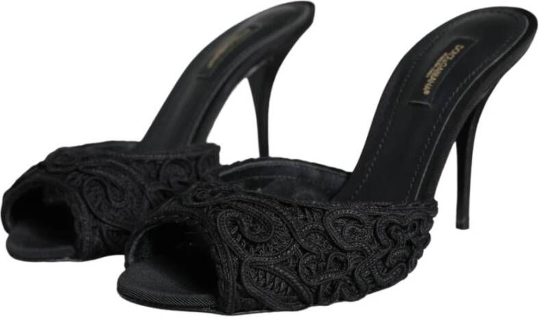 Dolce & Gabbana Zwarte Logo Detail Hakken Sandalen Black Dames